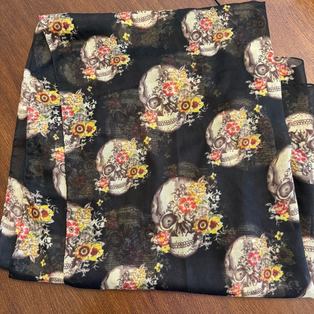 Day of the Dead Black Sheer Skull Scarf
